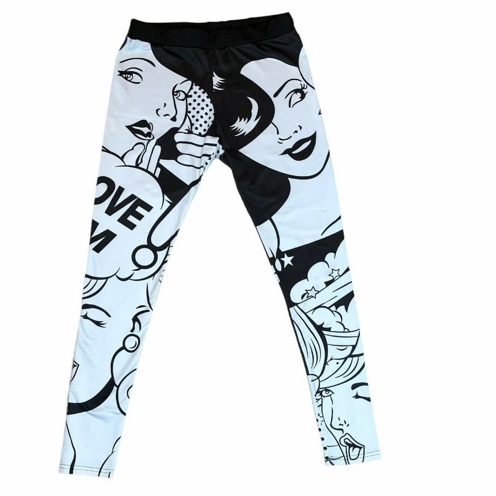 I Love Squats Gym Leggings Women's Workout Pants Comic Style Print Size L